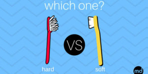 Cartoon of a hard toothbrush versus a soft toothbrush