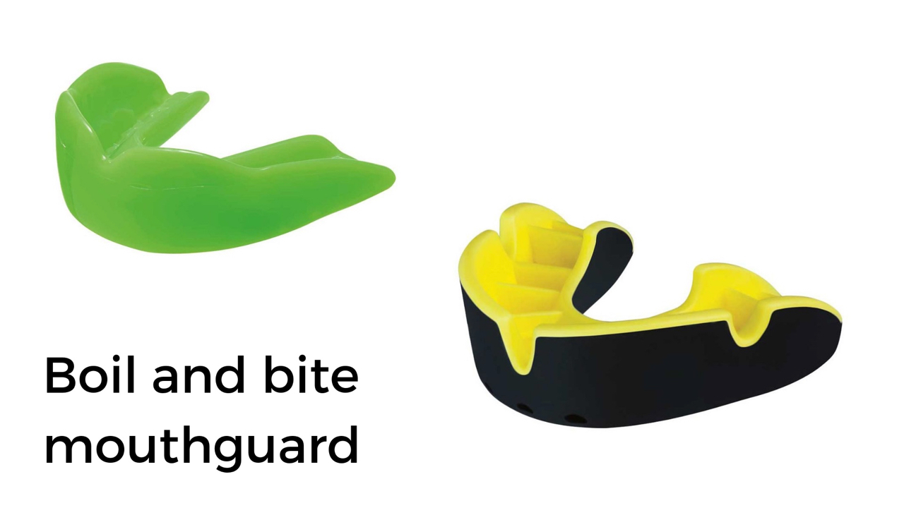 Preformed and boil and bite mouthguards are shown here, but they do not fit well and are not recommended