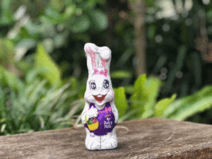 chocolate easter bunny being eaten in multiple pictures