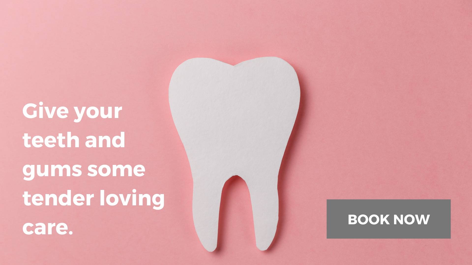 A stylised tooth asking people to book an appointment if they need some gum care