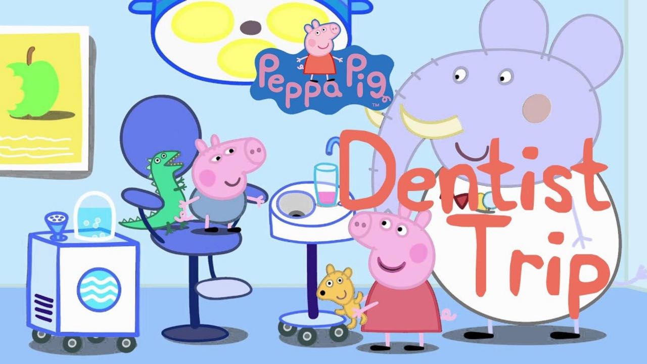 Peppa Pig visits the dentist with her parents and brother, George.