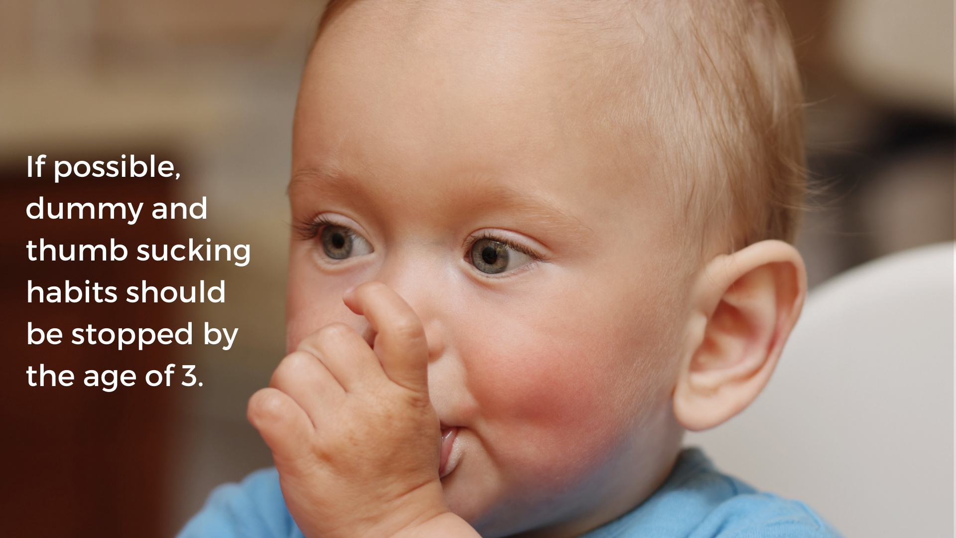 Infant sucking his thumb but it can lead to crooked teeth and bite problems